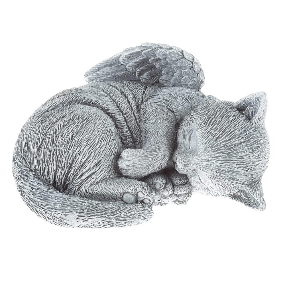 Cat Memorial Stone - Peaceful Sleeping Kitten Angel Statue for Garden